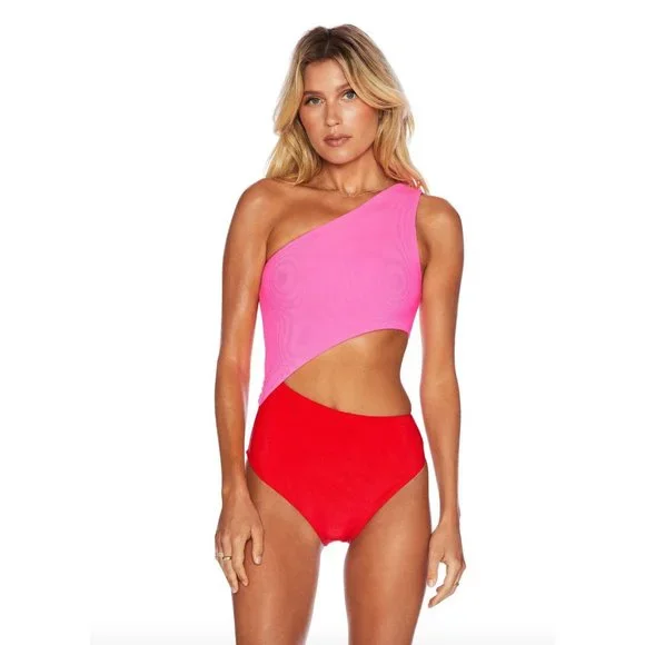 NEW Beach Riot X Free People Pink Colorblocked Ribbed Celine One Piece Swimsuit - Picture 3 of 5
